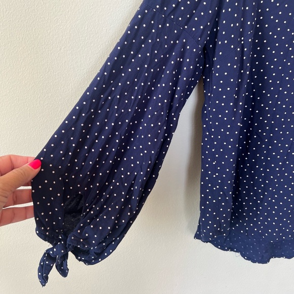 Maeve by Anthropologie long sleeve top women S blue business casual‎ polka dot - Picture 4 of 7
